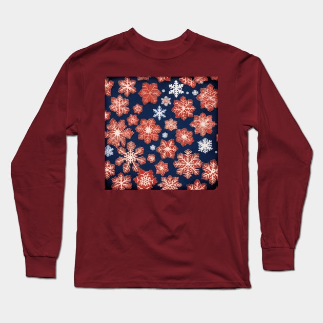 Red Snowflakes Pattern, Japanese Chiyogami Paper Long Sleeve T-Shirt by craftydesigns